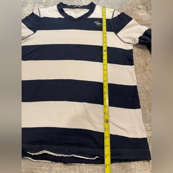 Abercrombie & Fitch Sweater Navy/White Muscle VNeck Stripe Long Sleeve XL Y2K - Picture 7 of 10